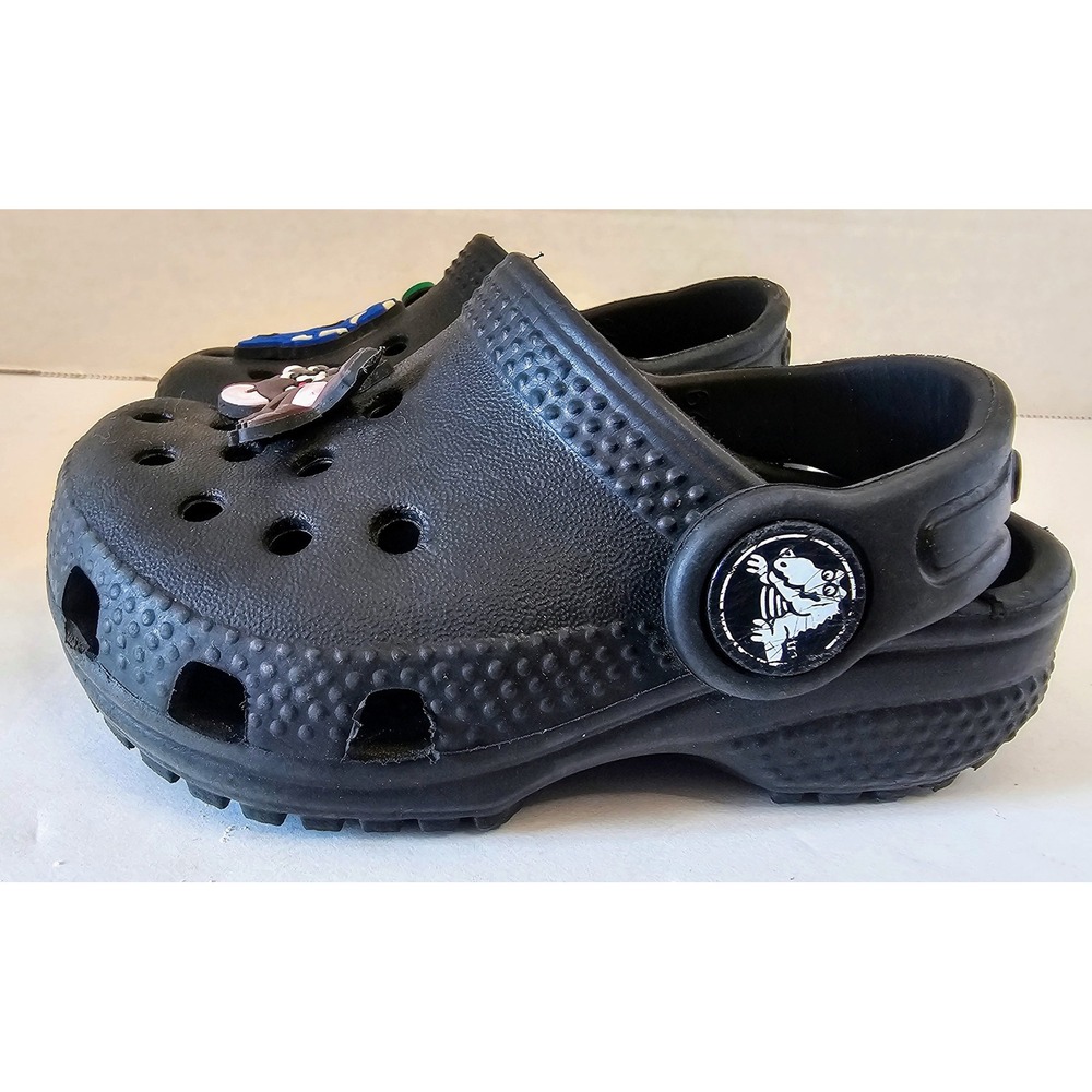 Crocs Baby/Kids Clog‎ Black Charms Comfort Slip-On Casual Shoes SZ 4
